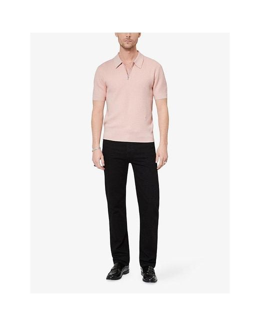 The Kooples Pink Zipped-Neck Short-Sleeve Knitted Polo for men