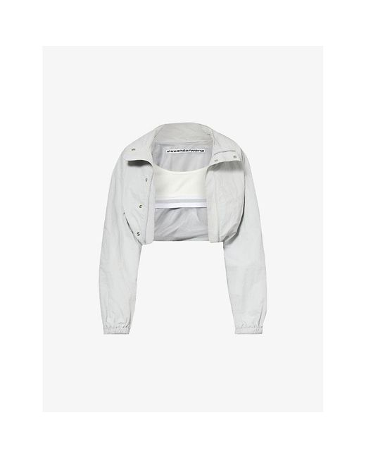 Alexander Wang White Funnel-neck Cropped Shell Jacket
