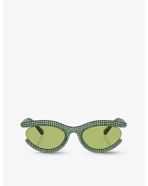 Swarovski Green Sk6006 Crystal-embellished Oval-frame Metal Sunglasses
