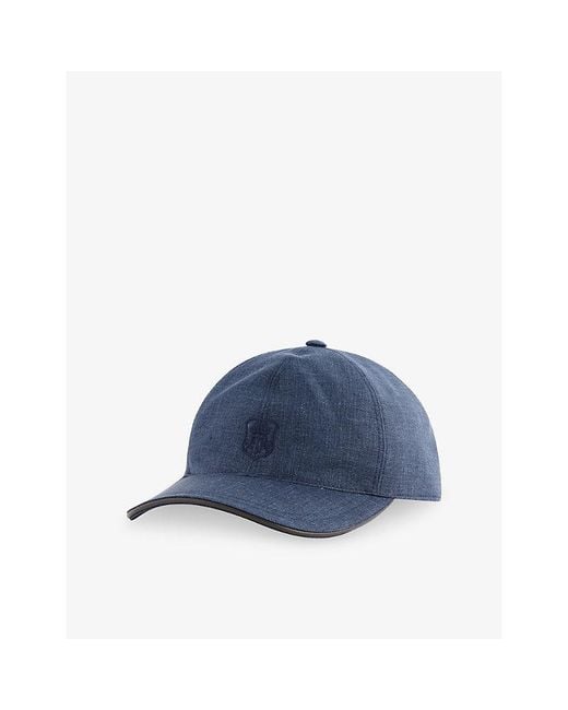 Corneliani Blue Embroidered-Logo Woven Baseball Cap for men