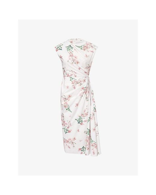 Erdem White Floral Short-Sleeve Cotton Midi Dress