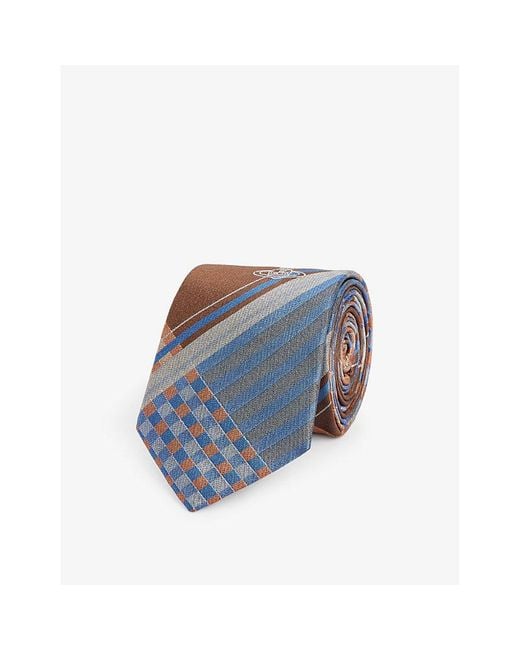 Vivienne Westwood Blue Combat Tartan Wide-blade Silk Tie for men
