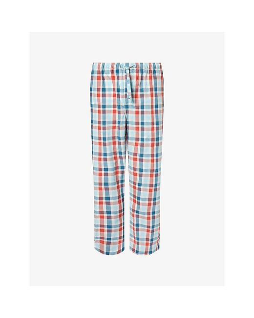 Derek Rose Blue Barker Check Cotton Lounge Trousers for men