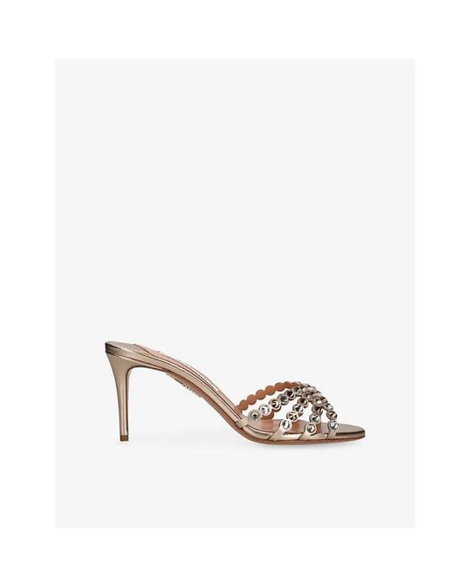 Aquazzura Multicolor Tequila 75 Embellished Leather Heeled Sandals