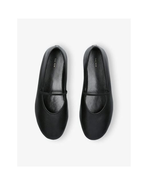 The Row Black Elasticated Round-Toe Leather Ballet Flats
