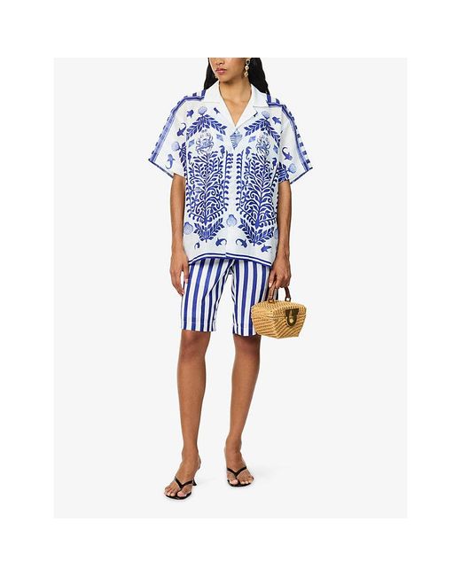 Ara Blue Brand-Print Relaxed-Fit Woven Shirta