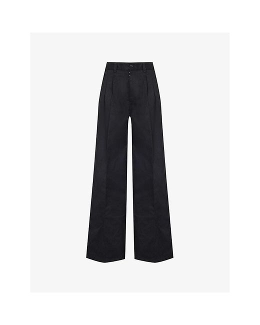 Maison Margiela Black Wide-leg High-rise Cotton-twill Trousers