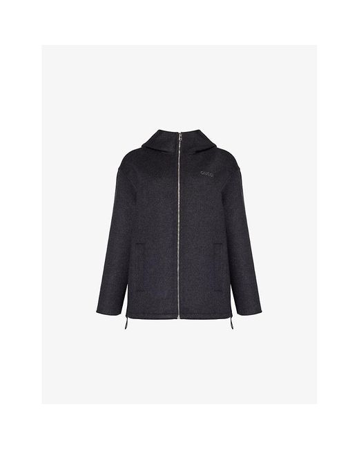 Gucci Blue Regular-Fit Hooded Wool-Silk Blend Coat