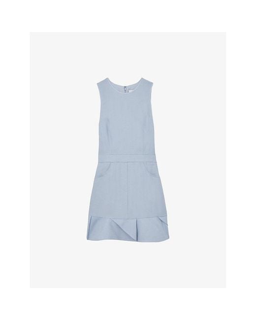 Reiss Blue Ashley Frill-Hem Sleeveless Woven Mini Dress