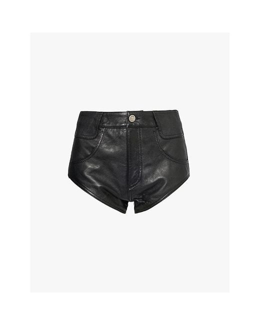 Telfar Black Poom Poom Brand-Patch High-Rise Leather Shorts