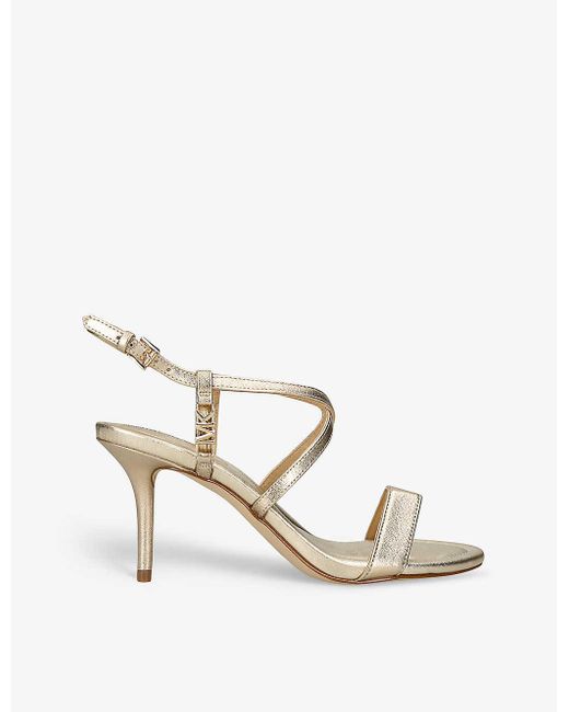 MICHAEL Michael Kors White Veronica -toned Leather Heeled Sandals