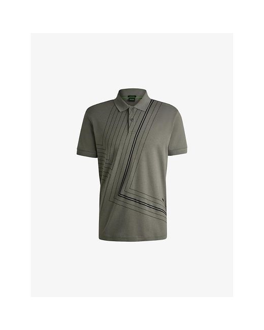 Boss Green Interlock Fineline-Artwork Cotton-Jersey Polo Shirt for men