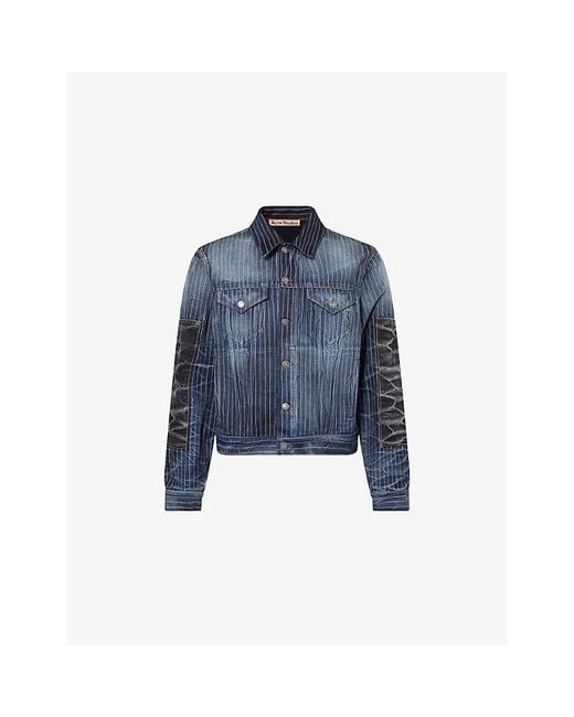 Acne Blue Rye U Patchwork Pinstripe Denim Jacket for men