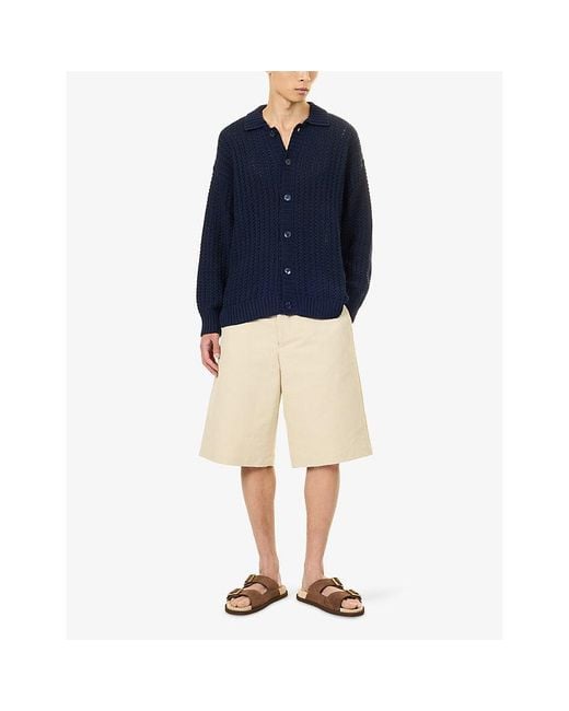 Orlebar Brown Blue Thomas Collared Knitted Cardigan for men
