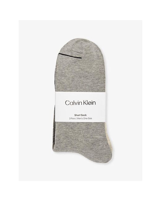 Calvin Klein Gray Branded Crew-length Pack Of Three Cotton-blend Socks for men