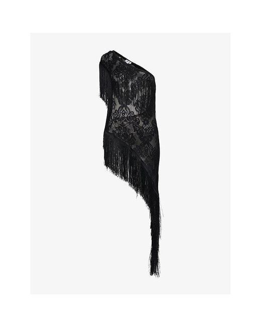 Jaded London Black Poncho Tassel-Embellishment Cotton-Blend Mini Dress