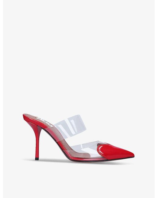 Alaïa Red Cœur 90 Point-Toe Patent-Leather Mules
