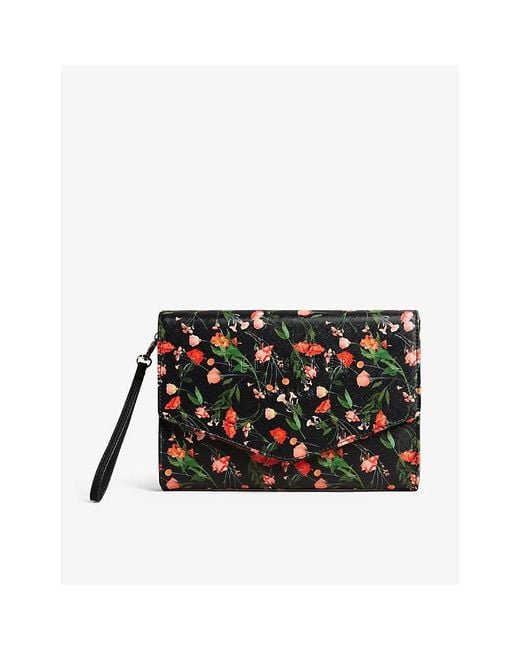 Ted Baker Green Paiticn Floral-print Faux-leather Envelope Clutch