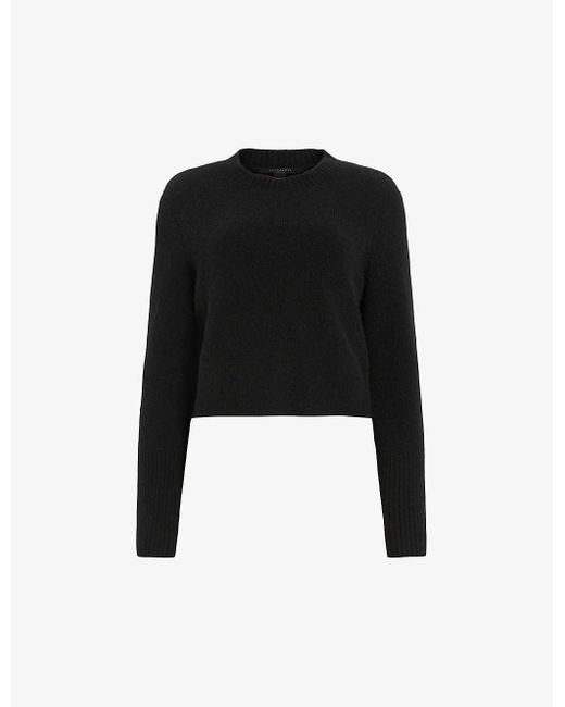 AllSaints Black Asha High-neck Relaxed-fit Knitted Jumper