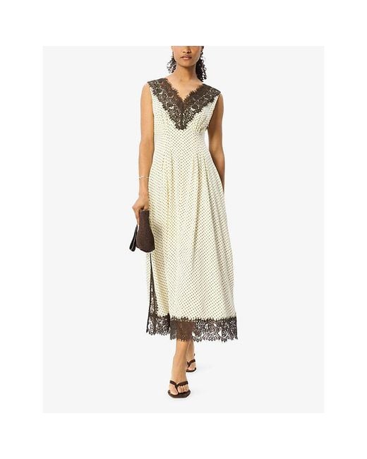 Whistles Natural Polka-Dot Lace-Trim Woven Maxi Dress