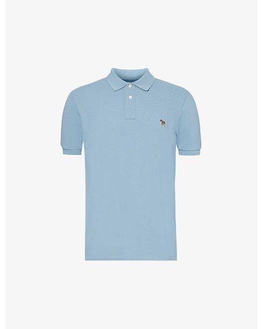 PS by Paul Smith Blue Zebra-embroidered Cotton-piqué Polo Shirt for men