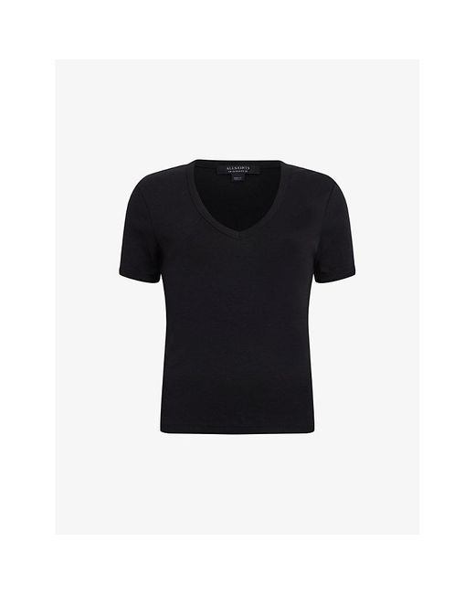 AllSaints Black Evie V-neck Organic-cotton T-shirt