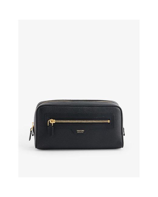 Tom Ford Black Brand-foiled Grained Leather Toiletry Bag for men