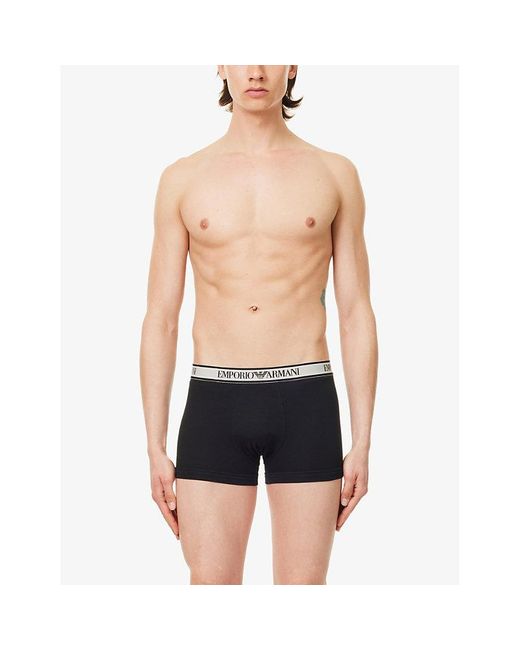 Emporio Armani Black Branded-waistband Pack Of Three Stretch-cotton Trunks X for men