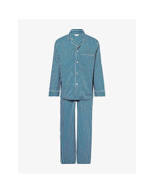 Derek Rose Blue Royal Stripe Cotton Pyjama Set for men