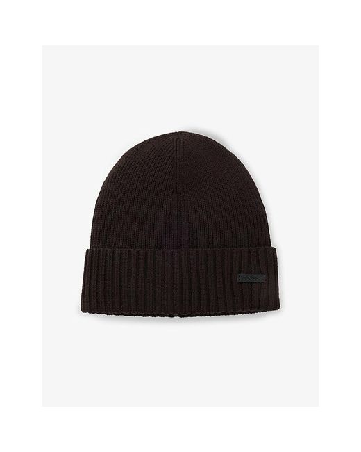 Boss Black Brand-Patch Wool Beanie for men