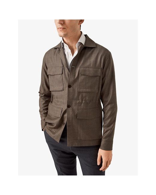 Eton of Sweden Brown Patch-Pocket Regular-Fit Linen And Wool Overshirt Xxxxxl for men