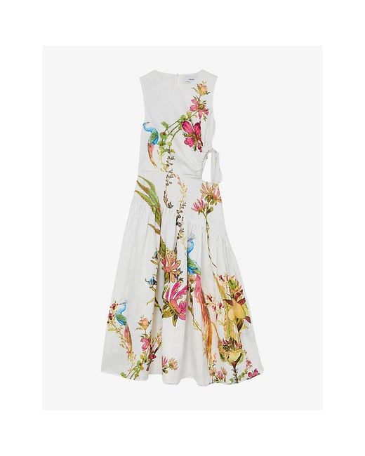 Reiss White Bianca Cut-Out Linen Midi Dress