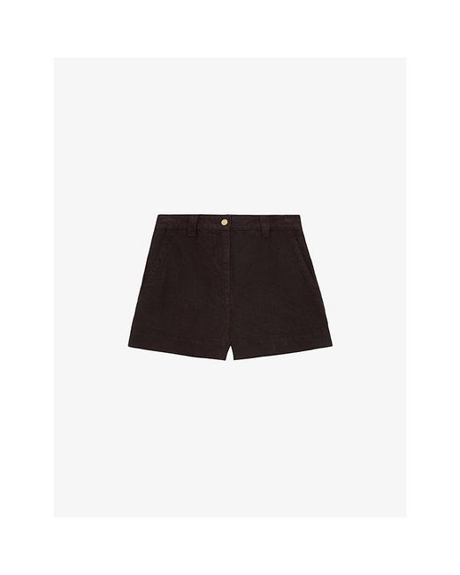 Reiss Black Carmen Lyocell And Linen Shorts