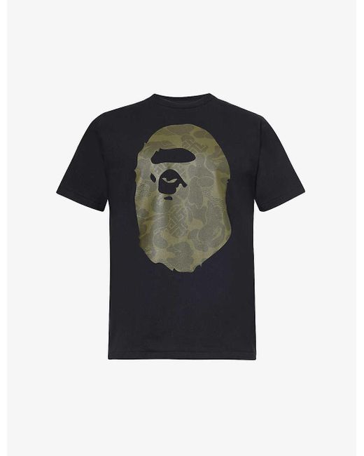 A Bathing Ape Black Asia Camo Brand-print Cotton-jersey T-shirt X for men