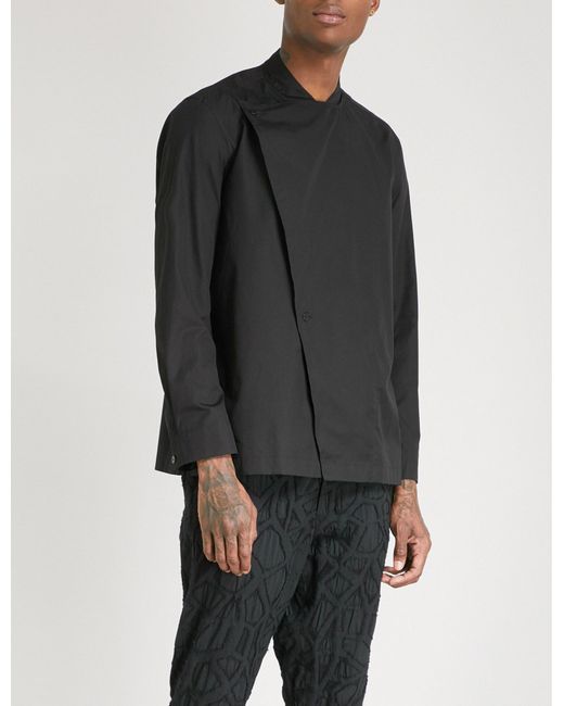 Issey Miyake Black Wrap-over Asymmetric Cotton Shirt for men