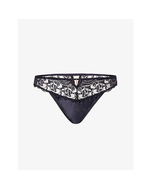 Aubade Black Satin Memories Satin And Lace Tanga Briefs