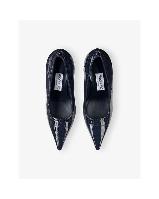 Jimmy Choo Blue Ixia 95 Croc-Embossed Leather Pumps