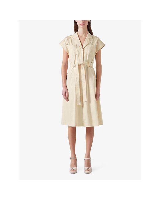 L.K.Bennett Natural Ivy Patch-pocket Belted-waist Organic-cotton Midi Dress