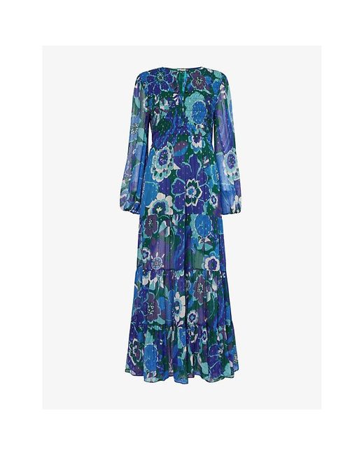 Rixo Blue Lori Floral-print Tiered Georgette Midi Dress