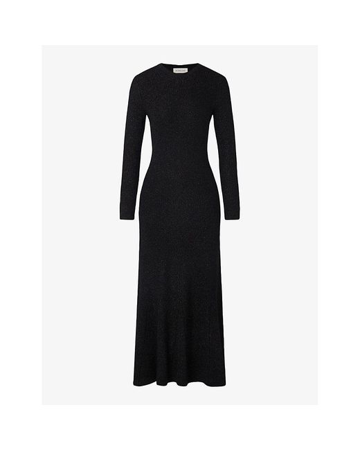 By Malina Black Fellie Cut-out Long-sleeve Knitted Maxi Dress X