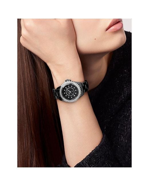 Chanel Black H6419 J12 Steel, Ceramic And 1.21ct Diamond Quartz Watch