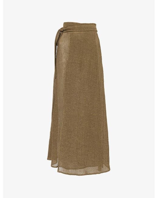 LeKasha Natural Wrap-front High-waist Linen Maxi Skirt