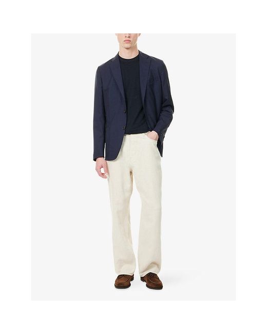 Dunhill Blue Crew-Neck Short-Sleeve Linen And Cotton-Blend T-Shirt for men