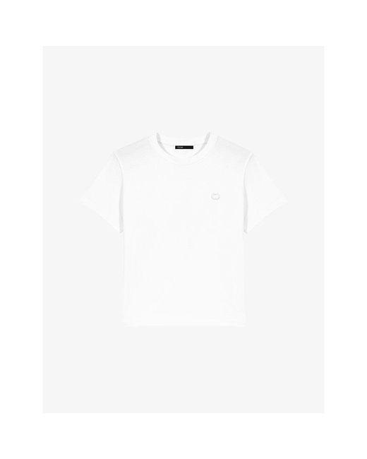Maje White Embroidered-Logo Short-Sleeve Cotton T-Shirt