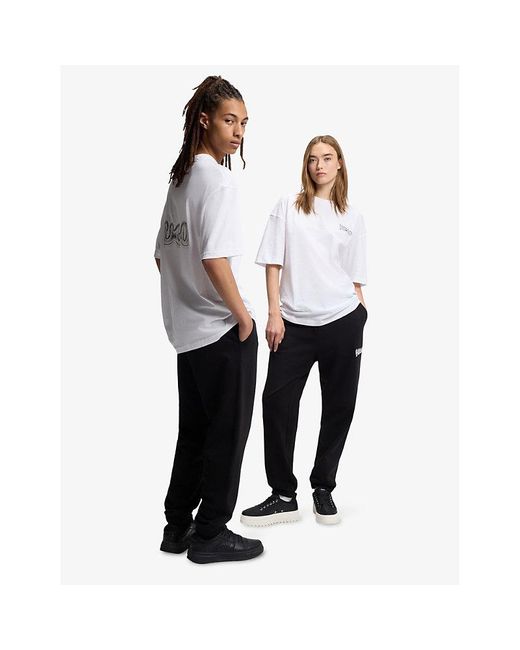 HUGO White Brand-Print Relaxed-Fit Cotton-Jersey T-Shirt for men