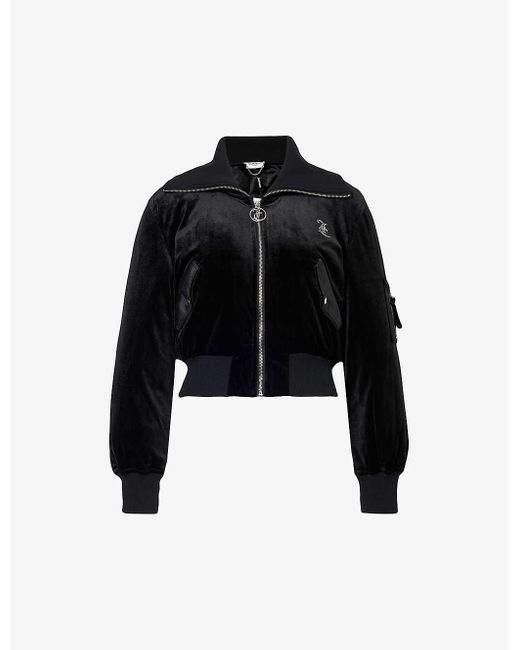 Juicy Couture Black Rydell Rhinestone-embellished Velour Bomber Jacket