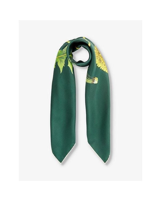 Burberry Floral Logo-print Silk Scarf in Green | Lyst