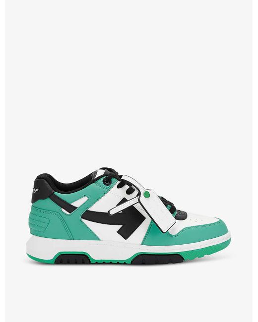 Off-White c/o Virgil Abloh Green Out Of Office Logo-embroidered Leather Low-top Trainers for men