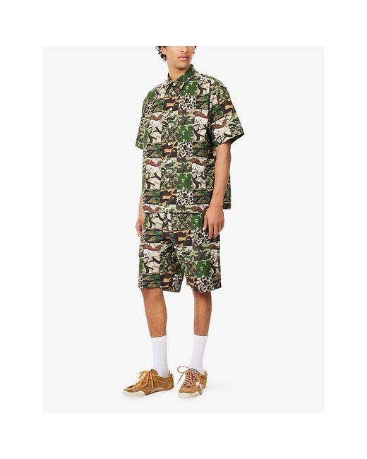 A Bathing Ape Green Patchwork-Print Short-Sleeve Cotton Shirt for men