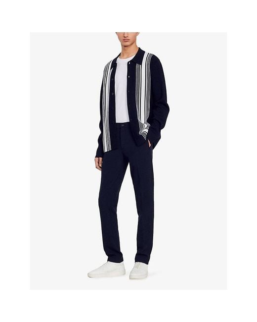 Sandro Blue Tapered-Leg Mid-Rise Jersey Trousers for men